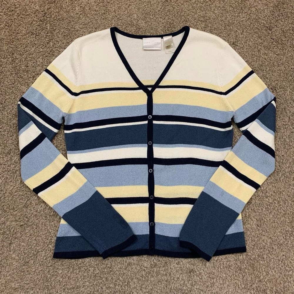 VTG Emma James Cardigan Womens Medium Striped Button Front Casual Sweater Y2K
